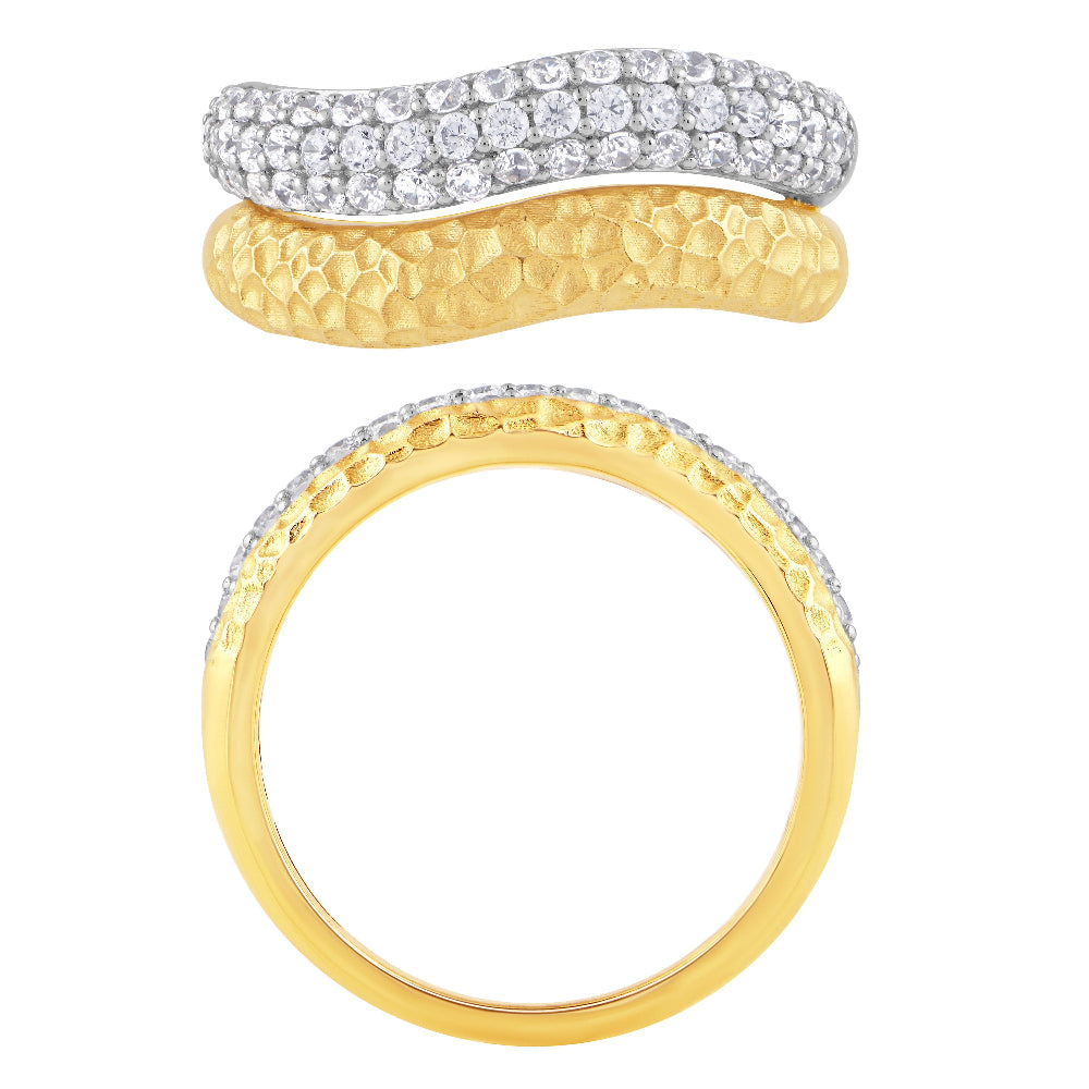 <span style="color:purple">SPECIAL!</span>.74ct G SI 14K Two Tone Gold Round Diamond Dome Hammer Finish Double Band Ring Size 6.5