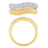 <span style="color:purple">SPECIAL!</span>.74ct G SI 14K Two Tone Gold Round Diamond Dome Hammer Finish Double Band Ring Size 6.5