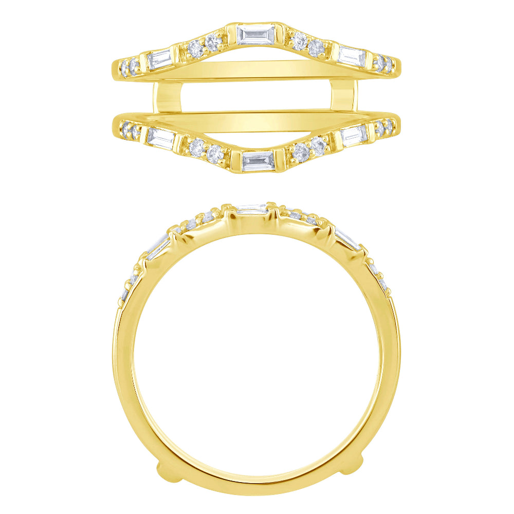 <span style="color:purple">SPECIAL!</span>.26ct G SI 14K Yellow Gold Round & Baguette Open Ring Guard Band Size 6.5