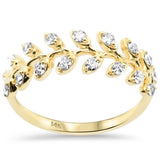 .32ct G SI 14K Yellow Gold Round Diamond Leaf Style Ring Band Size 6.5