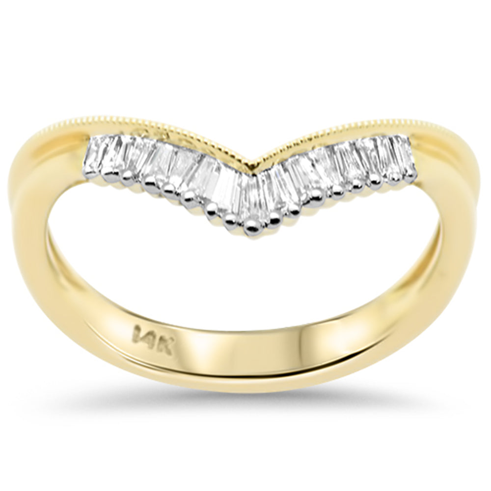 .17ct G SI 14K Yellow Gold Diamond Baguette Stone Chevron Ring Band Size 6.5