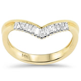 .17ct G SI 14K Yellow Gold Diamond Baguette Stone Chevron Ring Band Size 6.5