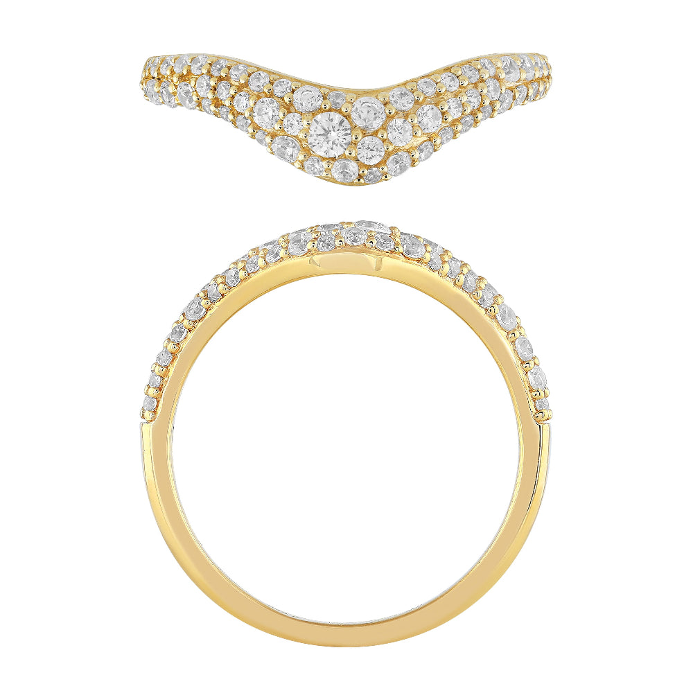 .48ct G SI 14K Yellow Gold Round Diamond Chevron Trendy Ring Size 6.5