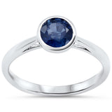 1.08ct G SI 14KT White Gold Round Shape Blue Sapphire Gemstone Solitaire Ring Size 6.5