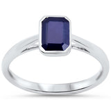 1.18ct G SI 14KT White Gold Emerald Cut Blue Sapphire Gemstone Solitaire Ring Size 6.5