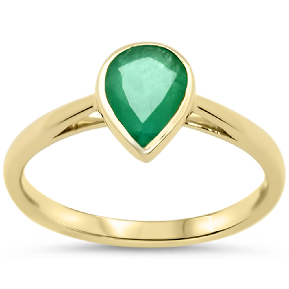 <span style="color:purple">SPECIAL!</span>1.00ct G SI 14KT Yellow Gold Pear Shape Emerald Gemstone Solitaire Ring Size 6.5