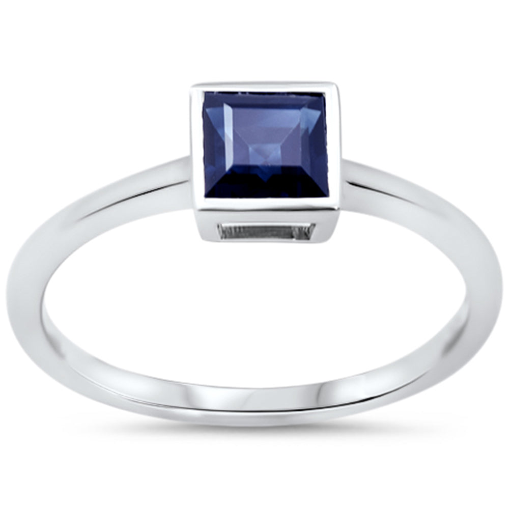 .90ct G SI 14KT White Gold Princess Cut Blue Sapphire Gemstone Solitaire Ring Size 6.5