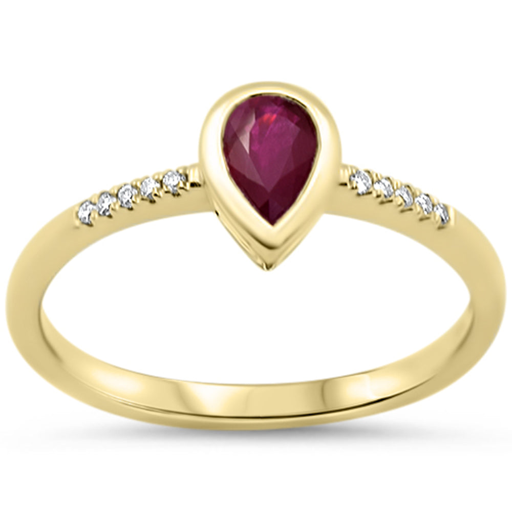 .61ct G SI 14KT Yellow Gold Diamond & Pear Shape Ruby Gemstone Solitaire Ring Size 6.5