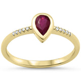 .61ct G SI 14KT Yellow Gold Diamond & Pear Shape Ruby Gemstone Solitaire Ring Size 6.5
