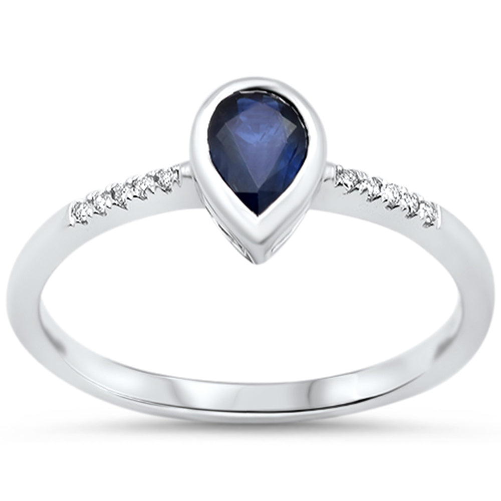 .46ct G SI 14KT White Gold Diamond & Pear Shape Blue Sapphire Gemstone Ring Size 6.5