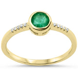 .51ct G SI 14KT Yellow Gold Diamond & Round Shape Emerald Gemstone Ring Size 6.5