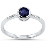 .57ct G SI 14KT White Gold Diamond & Round Shape Blue Sapphire Gemstone Ring Size 6.5