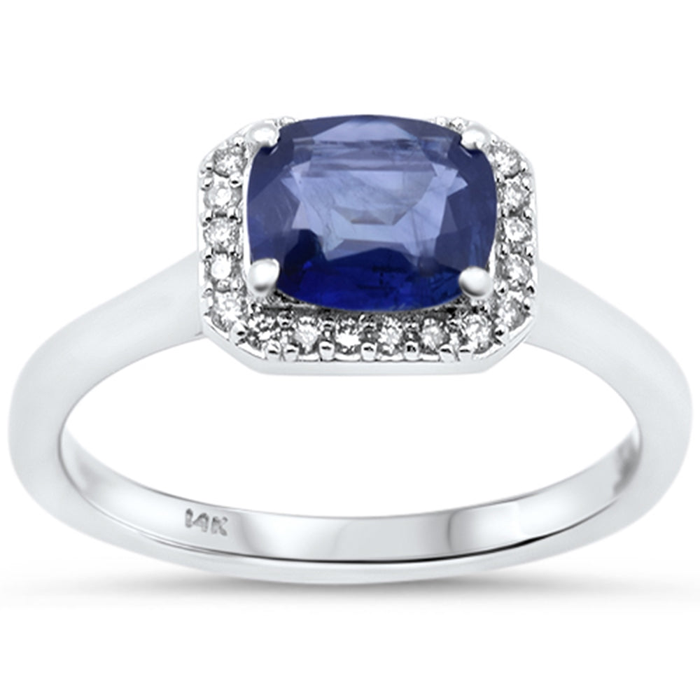 1.28ct G SI 14K White Gold Diamond & Blue Sapphire Gemstone Ring Size 6.5