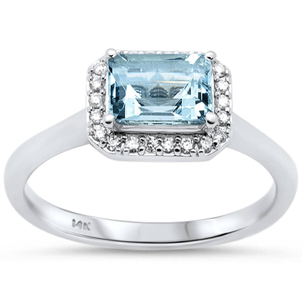 1.00ct G SI 14K White Gold Diamond & Aquamarine Gemstone Ring Size 6.5