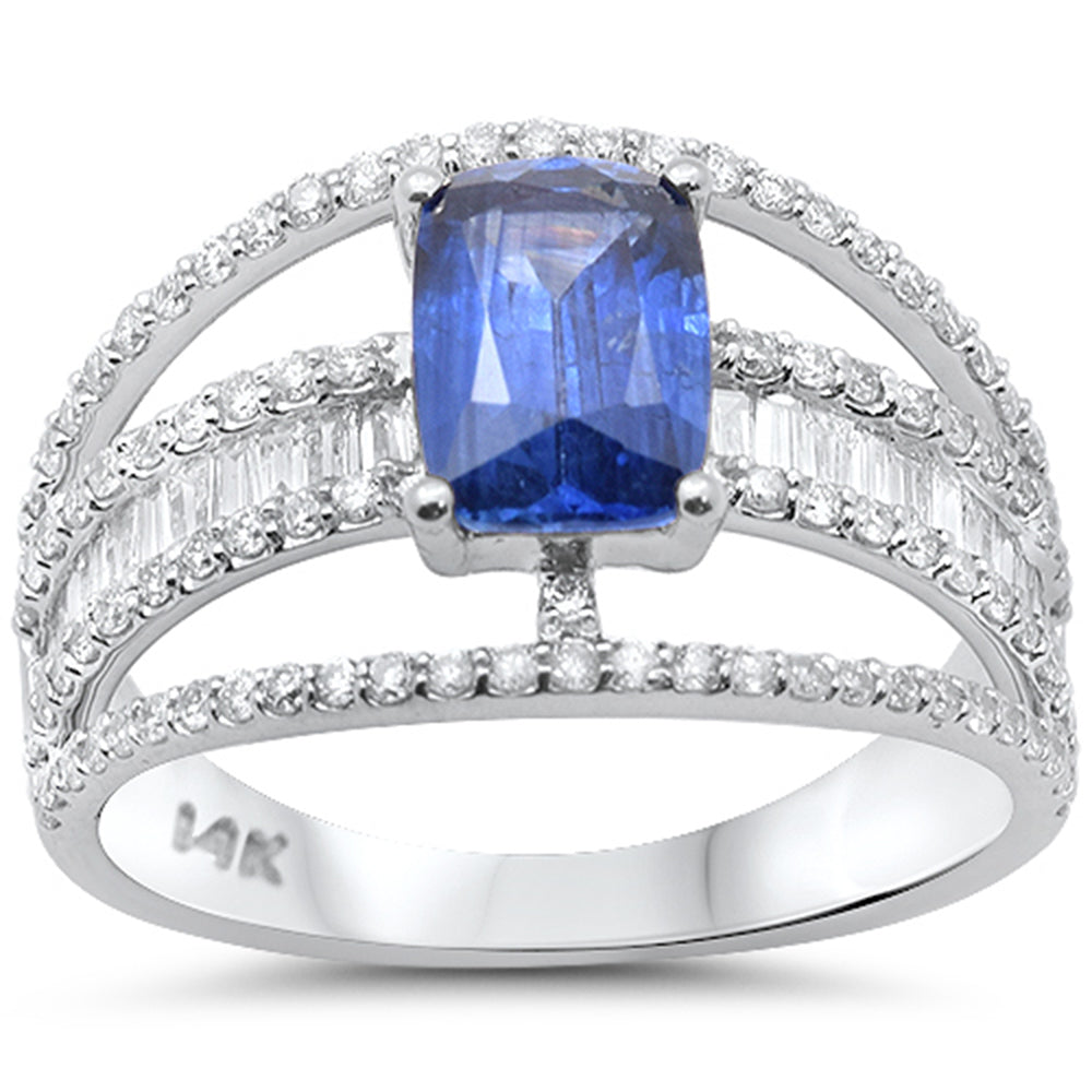 2.30ct G SI 14K White Gold Diamond & Cushion Cut Blue Sapphire Gemstone Ring Size 6.5