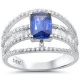 2.30ct G SI 14K White Gold Diamond & Cushion Cut Blue Sapphire Gemstone Ring Size 6.5