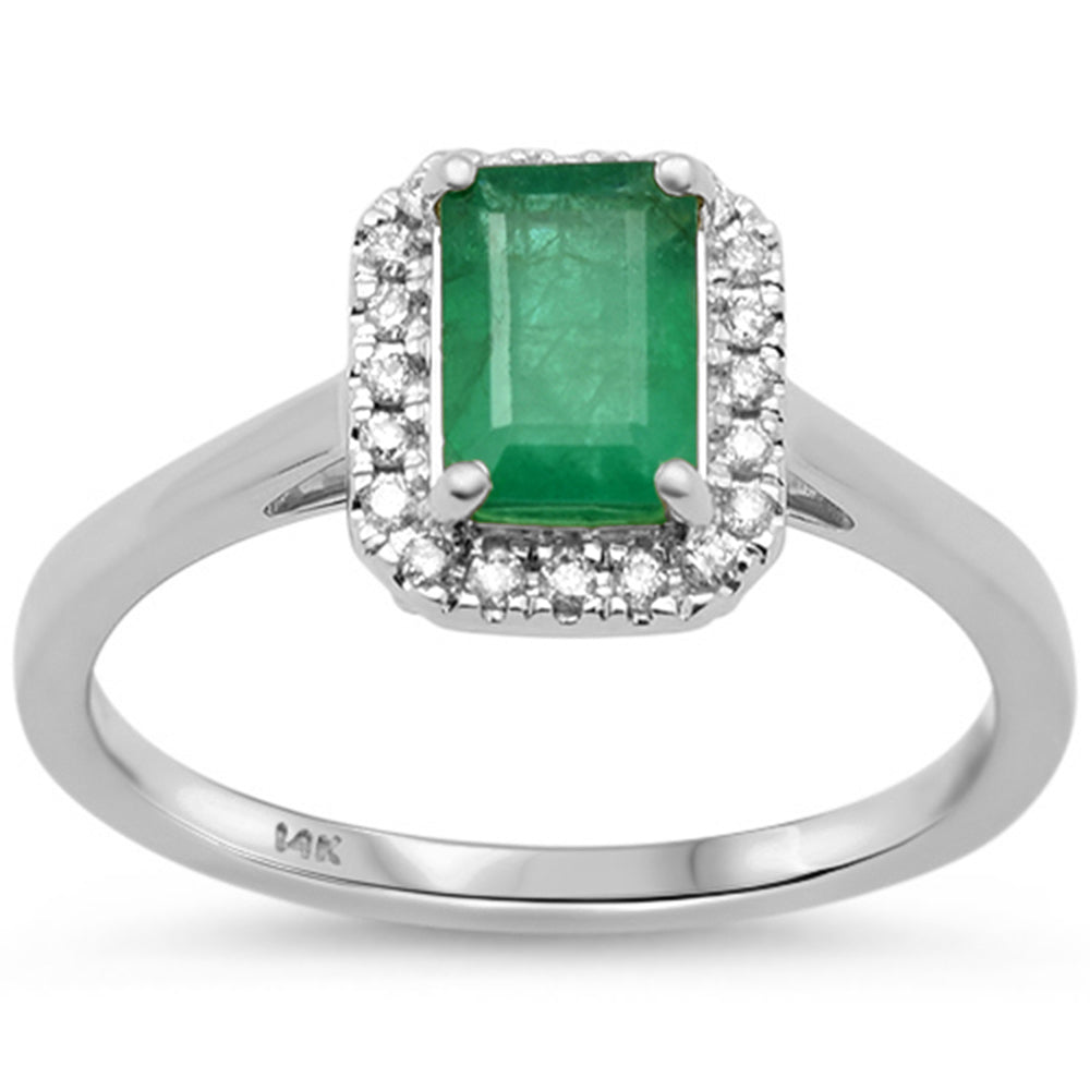 1.33ct G SI 14K White Gold Emerald Gemstone & Diamond Ring Size 6.5