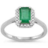 1.33ct G SI 14K White Gold Emerald Gemstone & Diamond Ring Size 6.5