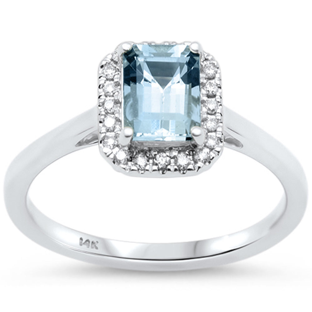 1.04ct G SI 14K White Gold Diamond & Aquamarine Gemstone Ring Size 6.5