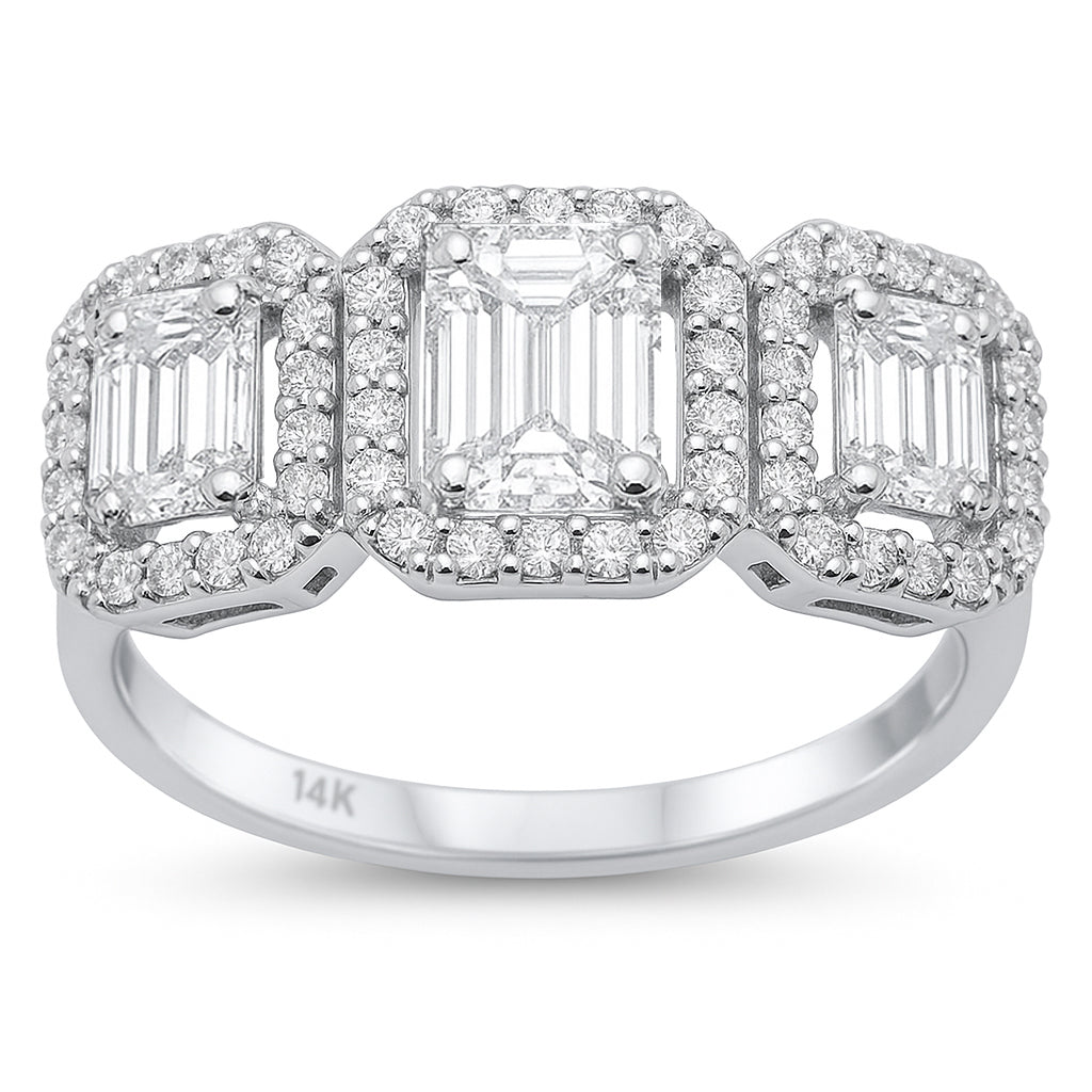 1.90ct G SI 14K White Gold Diamond & Emerald Cut Engagement Ring Size 6.5