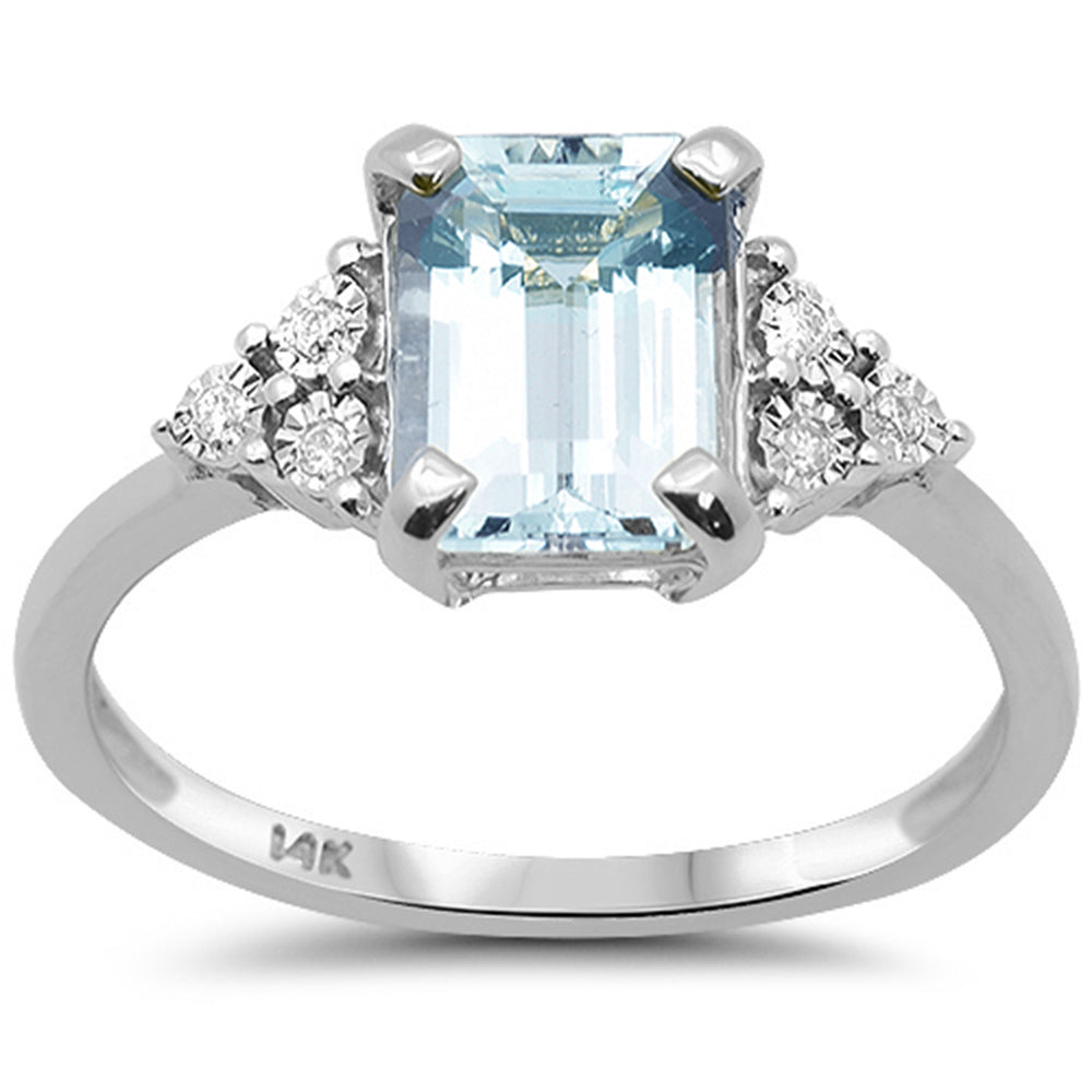 <span style="color:purple">SPECIAL!</span> 1.24ct G SI 14K White Gold Aquamarine & Diamond Ring Size 6.5
