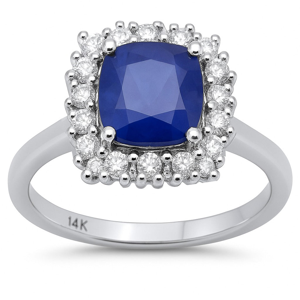 2.47ct G SI 14K White Gold Diamond & Blue Sapphire Gemstone Ring Size 6.5