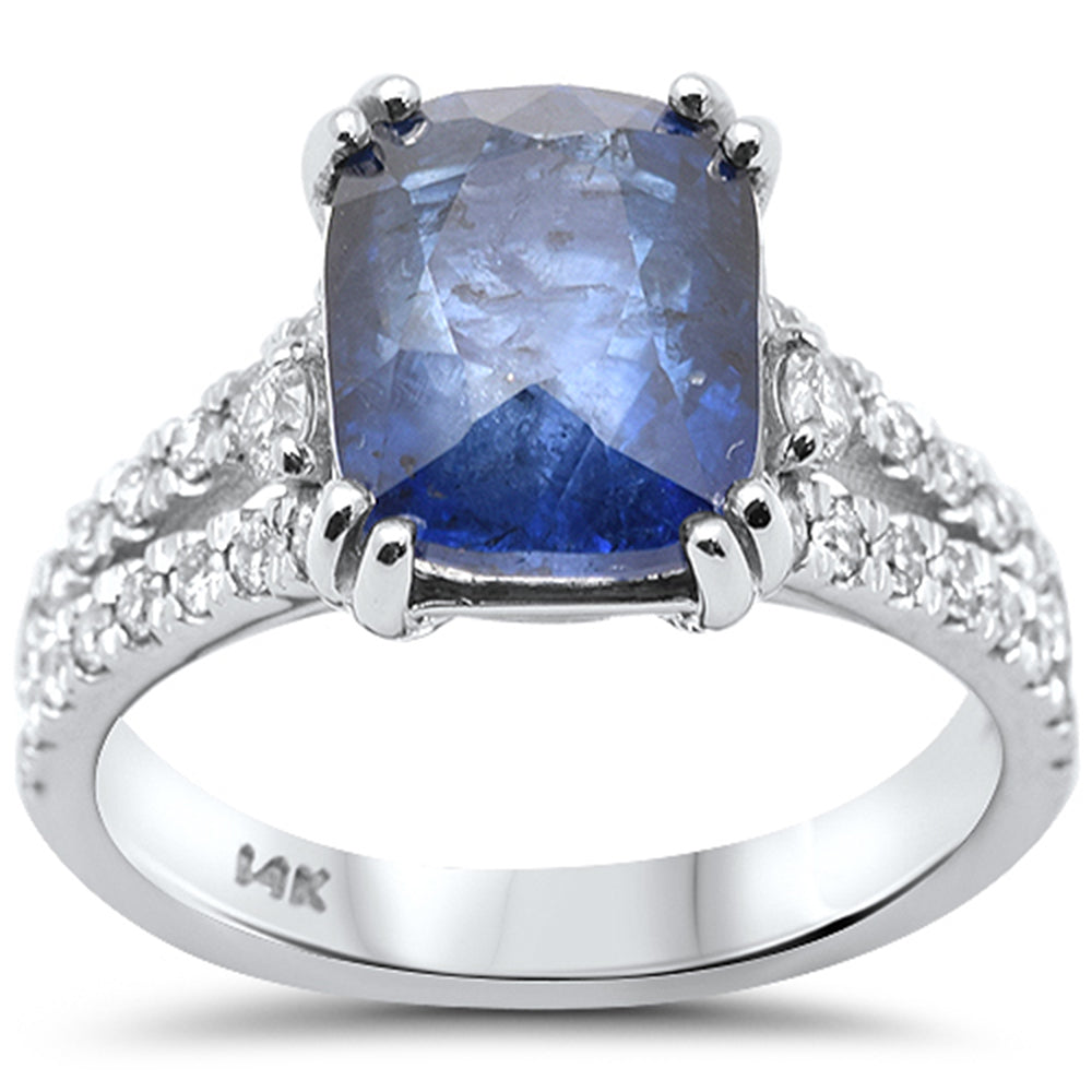 6.09ct G SI 14K White Gold Diamond & Blue Sapphire Gemstone Ring Size 6.5