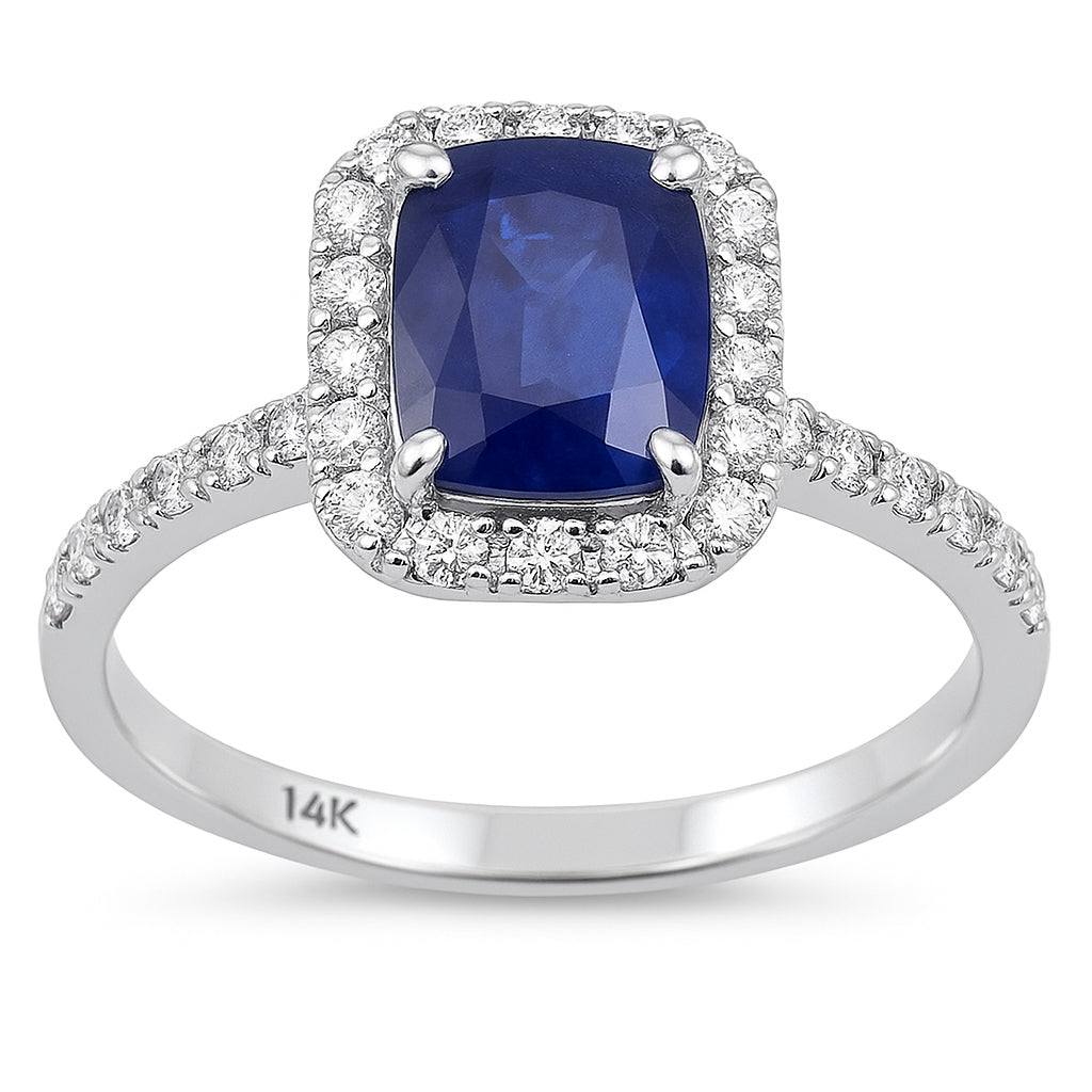 2.07ct G SI 14K White Gold Diamond & Blue Sapphire Gemstone Ring Size 6.5