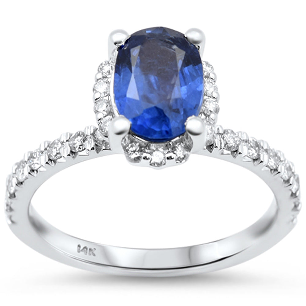 2.22ct G SI 14K White Gold Diamond & Blue Sapphire Gemstone Ring Size 6.5
