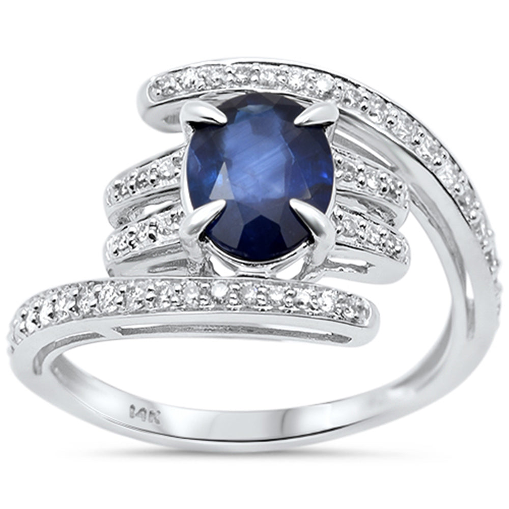 1.75ct G SI 14K White Gold Diamond & Blue Sapphire Gemstone Ring Size 6.5
