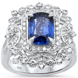 3.39ct G SI 14K White Gold Diamond & "GIA Certified" Blue Sapphire Gemstone Ring Size 6.5