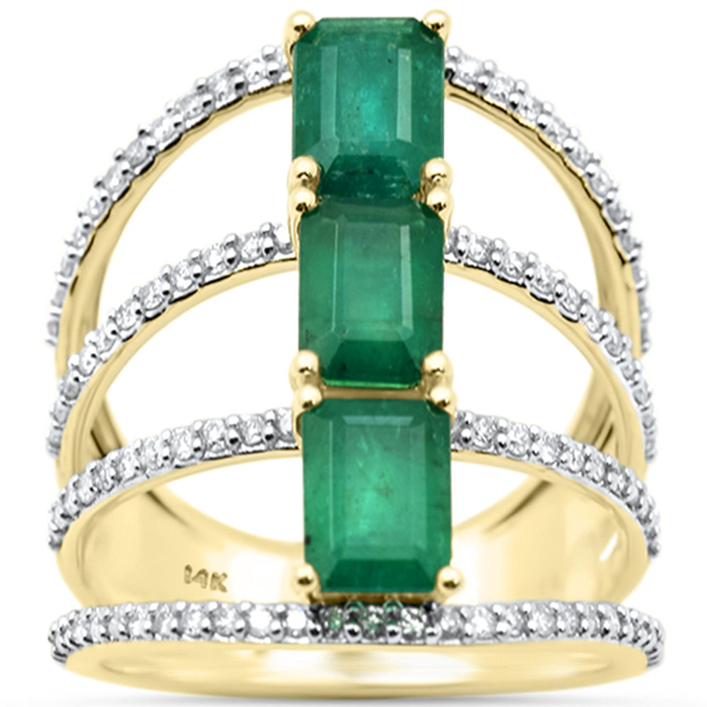 3.23ct G SI 14K Yellow Gold Diamond & Emerald Gemstone Ring Size 6.5
