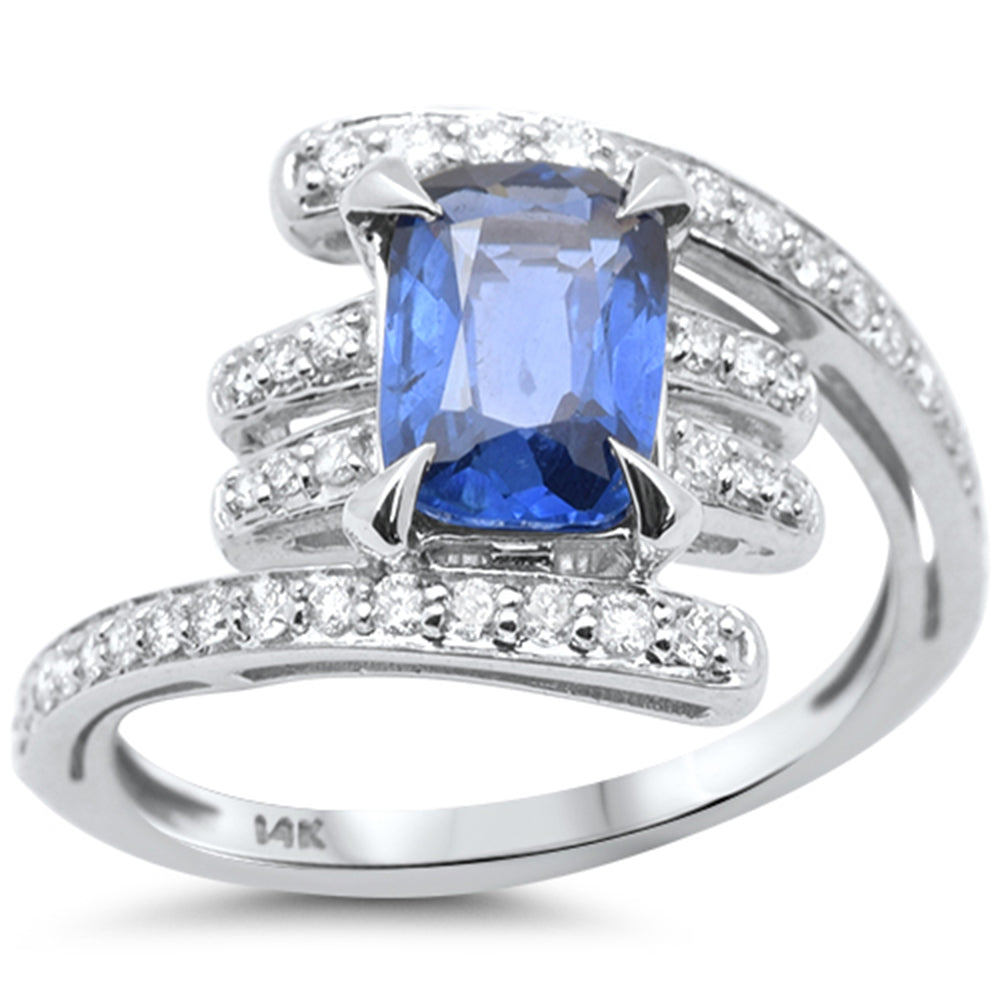 2.08ct G SI 14K White Gold Diamond & Blue Sapphire Gemstone Ring Size 6.5