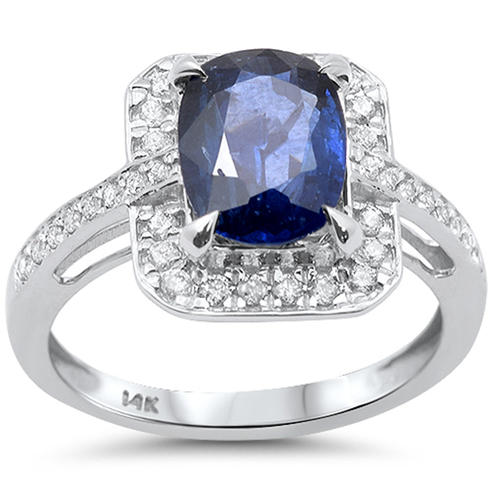 2.64ct G SI 14K White Gold Diamond & Blue Sapphire Gemstone Ring Size 6.5