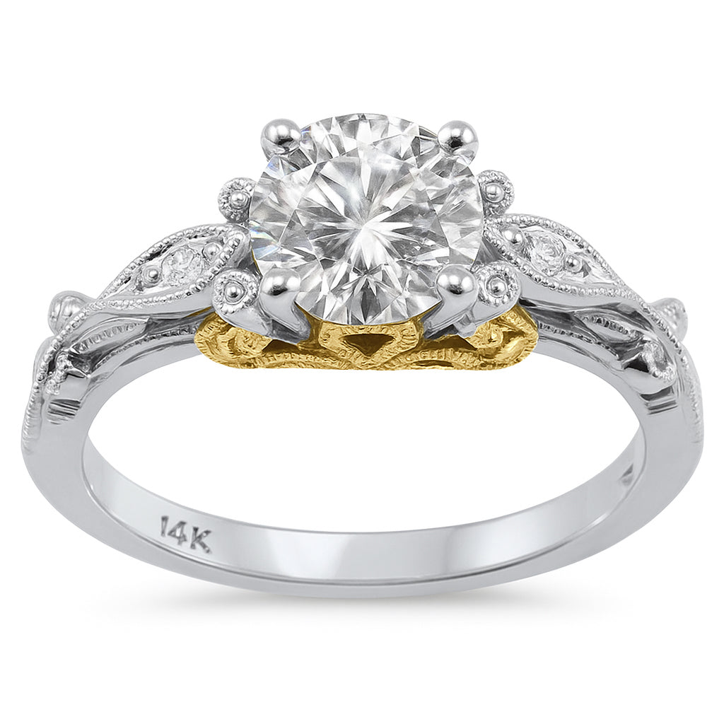 .95ct G SI 14K Two Tone Gold Round Diamond Engagement Ring Size 6.5