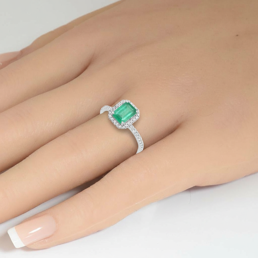 1.17ct G SI 14K White Gold Diamond & Emerald Gemstone Ring Size 6.5
