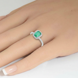 1.17ct G SI 14K White Gold Diamond & Emerald Gemstone Ring Size 6.5