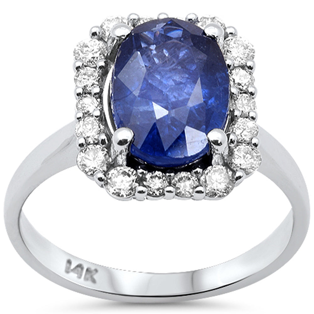<span style="color:purple">SPECIAL!</span> 4.14ct G SI 14K White Gold Diamond & Blue Sapphire Gemstone Ring Size 6.5