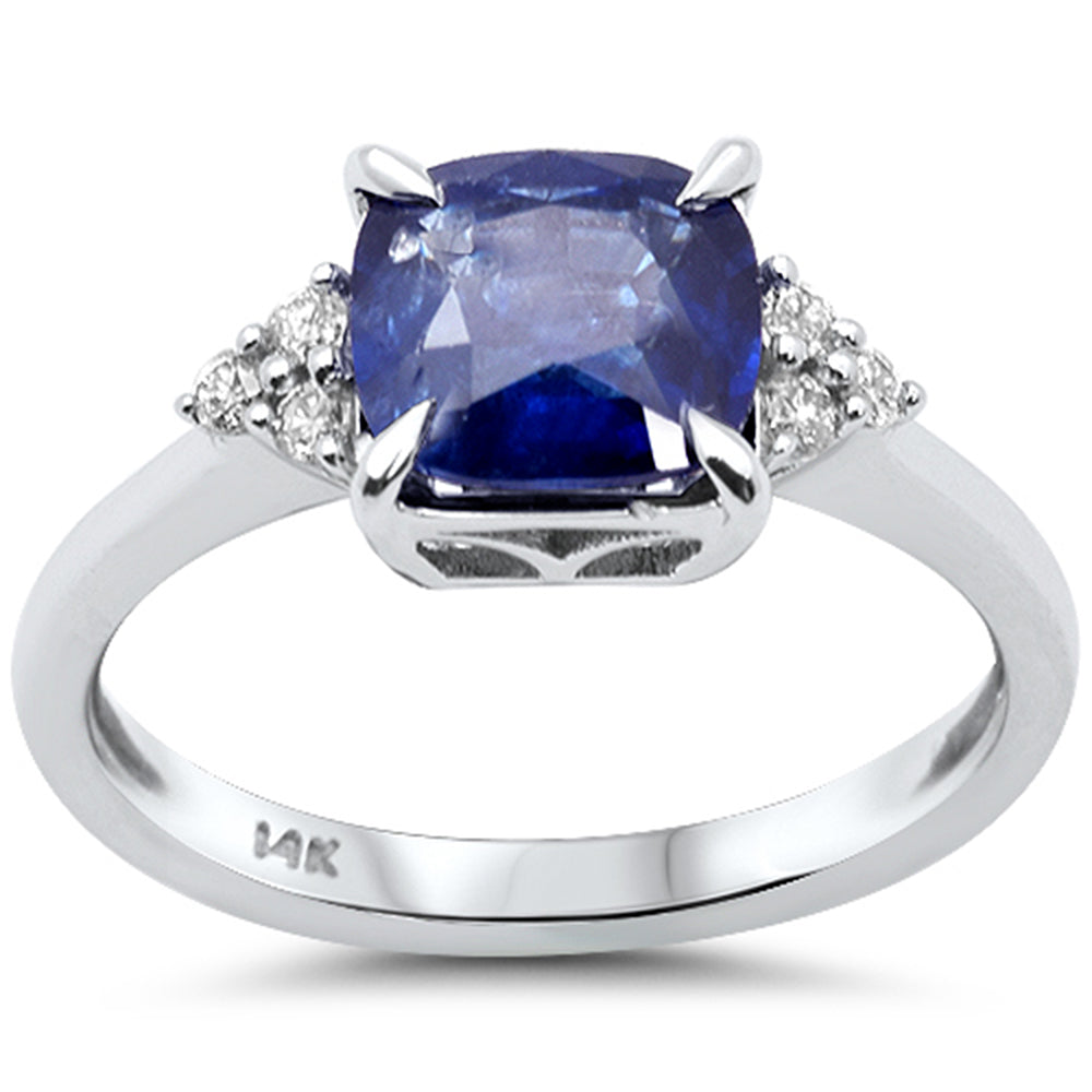 2.07ct G SI 14K White Gold Diamond & Blue Sapphire Gemstone Ring Size 6.5