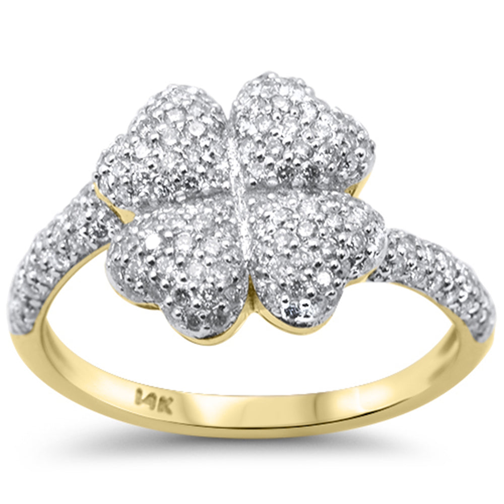 .70ct G SI 14K Yellow Gold Diamond Large Clover Flower Ring Size 6.5