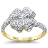 .70ct G SI 14K Yellow Gold Diamond Large Clover Flower Ring Size 6.5