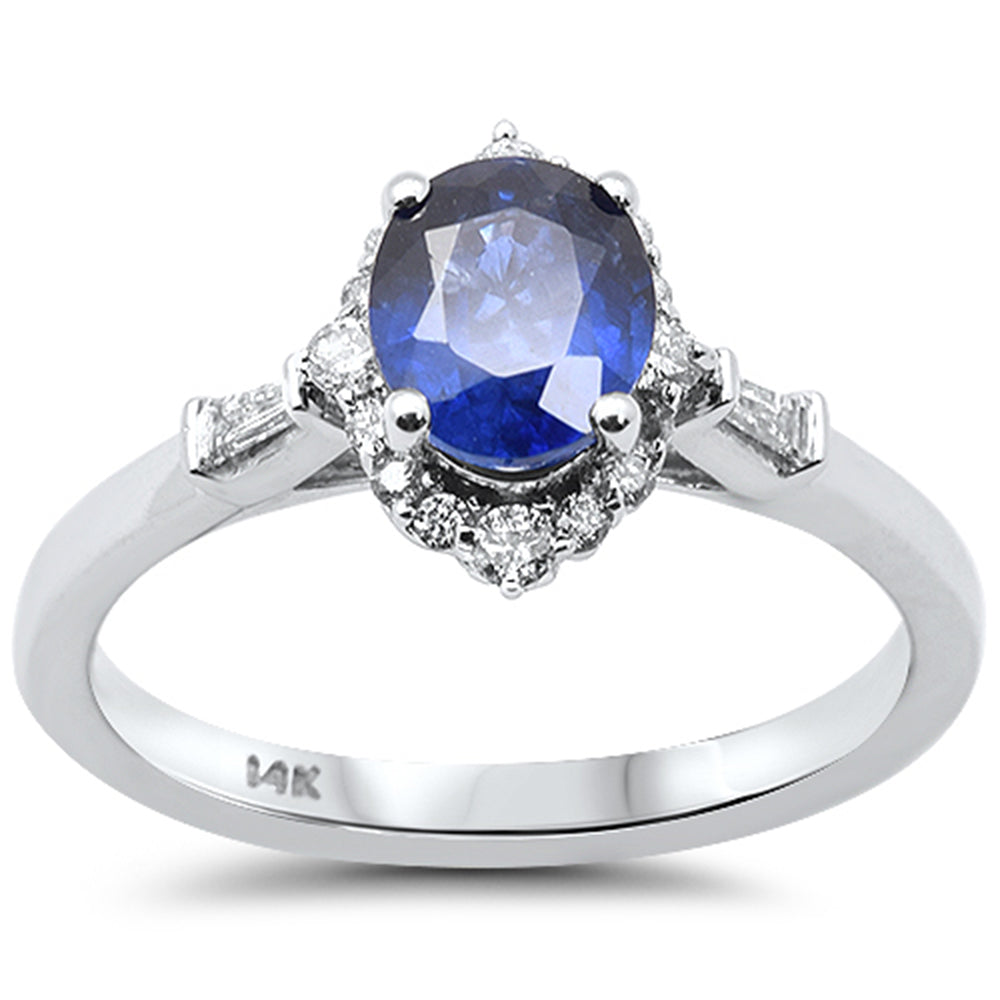 1.44ct G SI 14K White Gold Diamond & Blue Sapphire Gemstone Ring Size 6.5