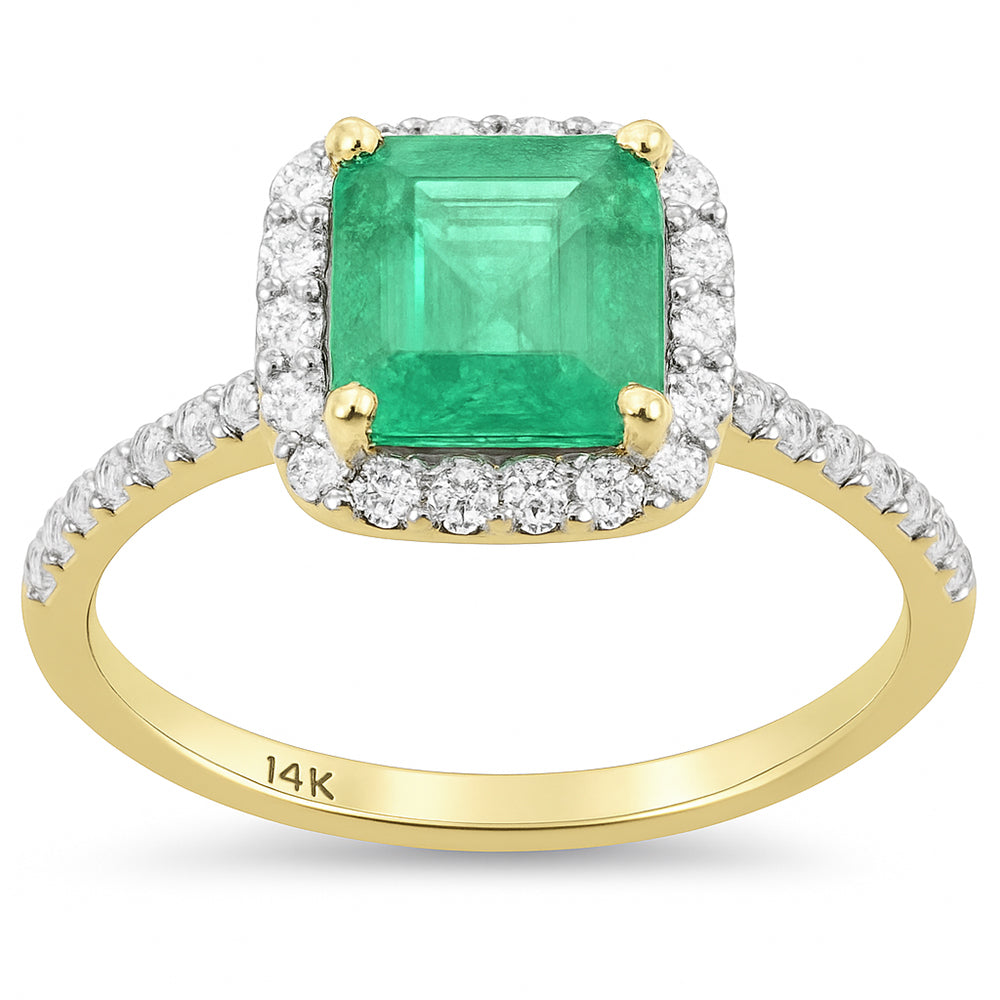 1.68ct G SI 14K Yellow Gold Cushion Shape Emerald Gemstone & Diamond Ring Size 6.5