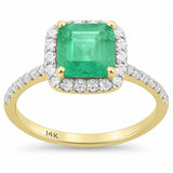 1.68ct G SI 14K Yellow Gold Cushion Shape Emerald Gemstone & Diamond Ring Size 6.5
