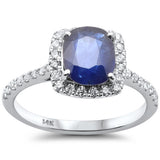 2.23ct G SI 14K White Gold Diamond & Blue Sapphire Gemstone Ring Size 6.5