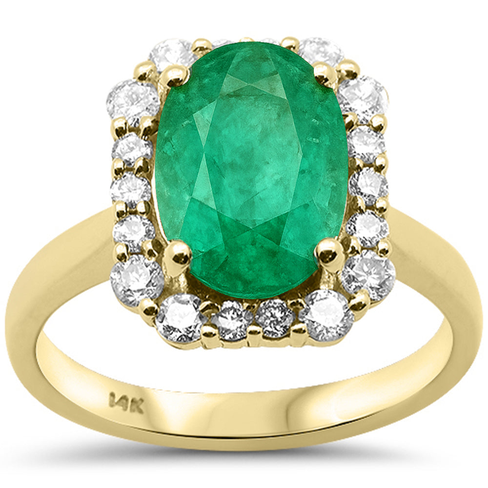 3.11ct G SI 14K Yellow Gold Oval Natural Emerald Gemstone & Diamond Ring Size 6.5