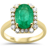 3.11ct G SI 14K Yellow Gold Oval Natural Emerald Gemstone & Diamond Ring Size 6.5