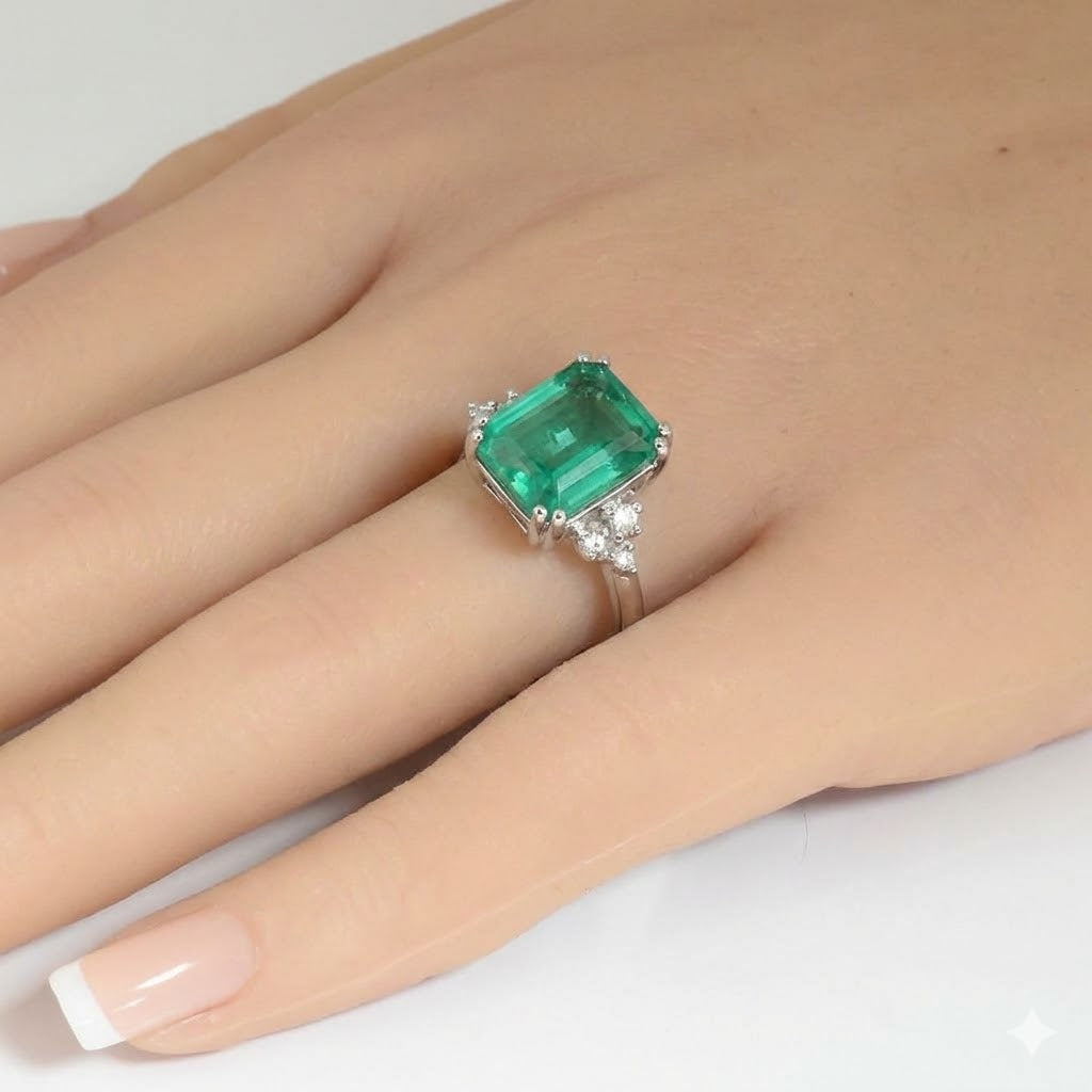 2.02ct G SI 14K White Gold Natural Emerald Gemstone & Diamond Ring Size 6.5