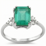 2.02ct G SI 14K White Gold Natural Emerald Gemstone & Diamond Ring Size 6.5