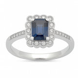 1.30ct G SI 14K White Gold Blue Sapphire & Diamond Flower Gemstone ring Size 6.5